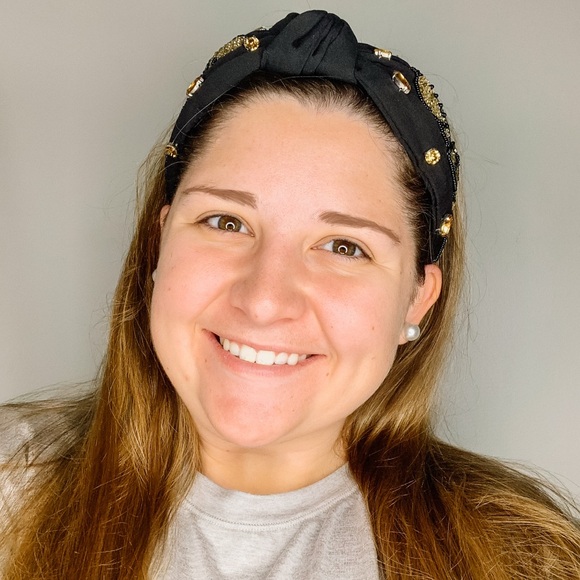 Treasure Jewels Elegant Black Headband with Gold Football Accents - Picture 1 of 3